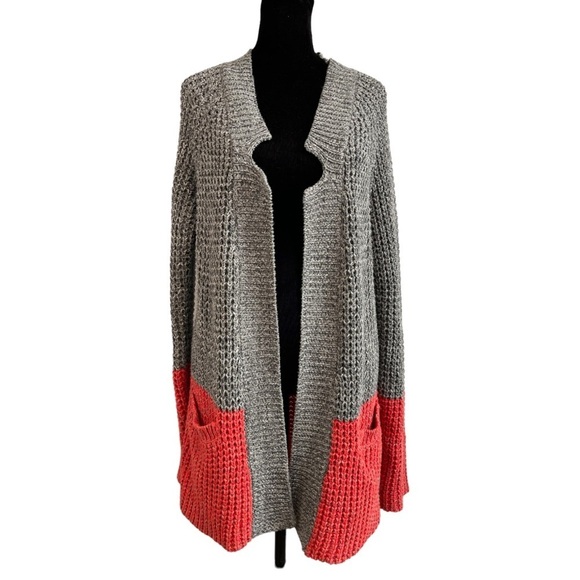 Line & Dot Chunky Knit Colorblock Open Front Oversize Cardigan Women's Small - Picture 2 of 11